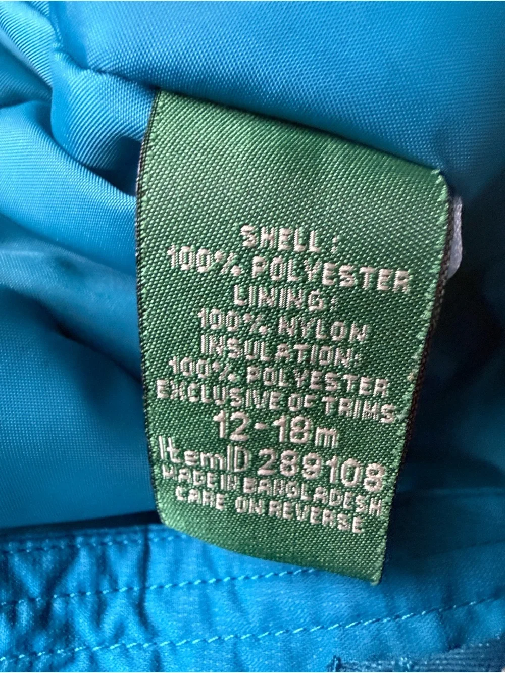 LL Bean Toddler One-Piece Snowsuit in Teal and Navy, Size 12-18 Months